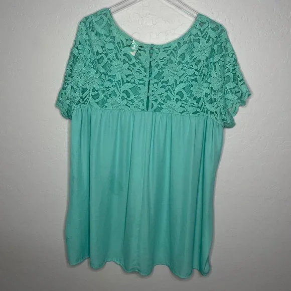 *SOLD* Torrid Mint Green Lace Boarder Relaxed Fit Top 3 3X 22/24 - Picture 7 of 7